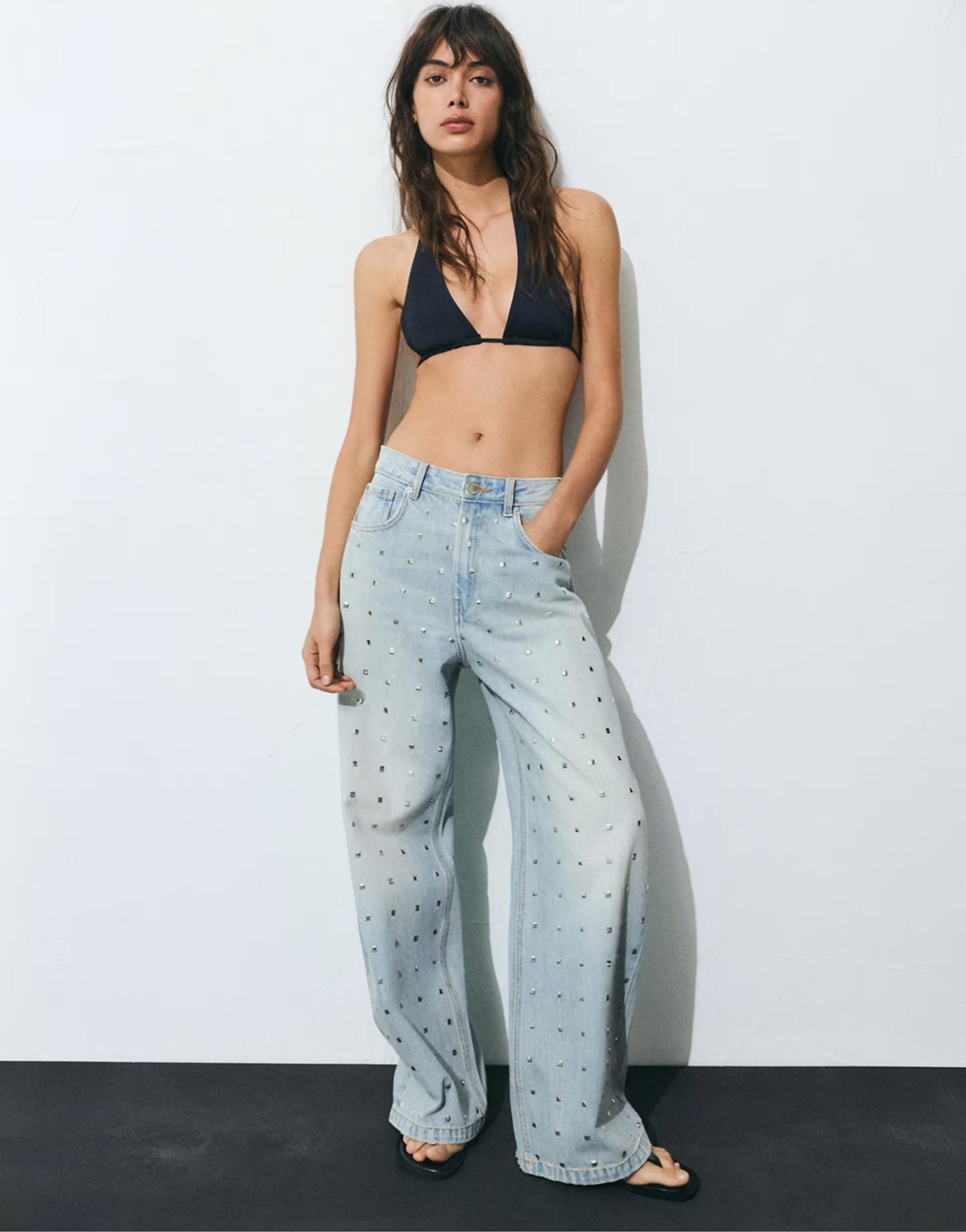 ASOS Pale Blue Baggy Denim Jeans with Studs