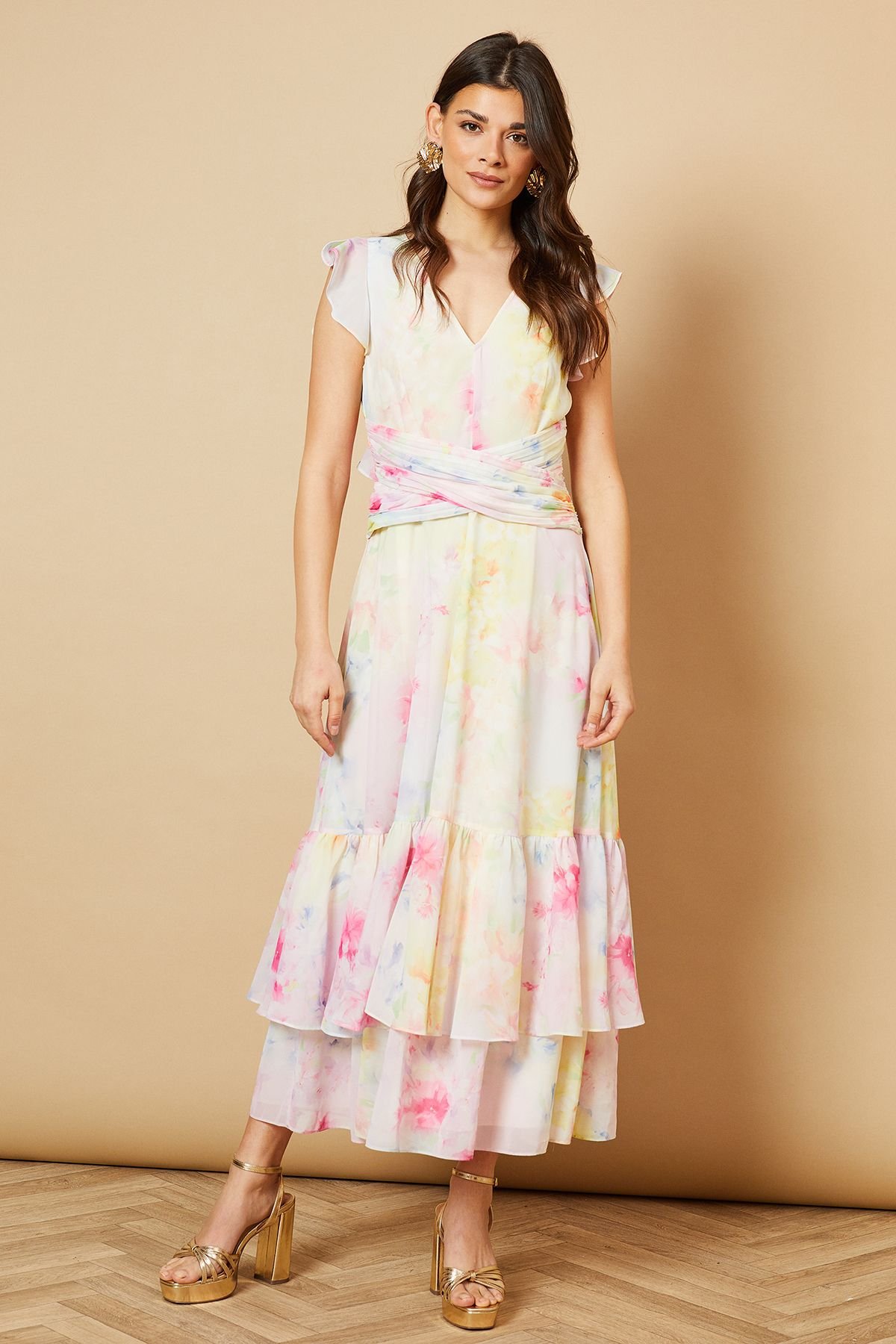 Oasis Oasis Women's Printed Twist Front Detail Tiered Midi Dress - 2