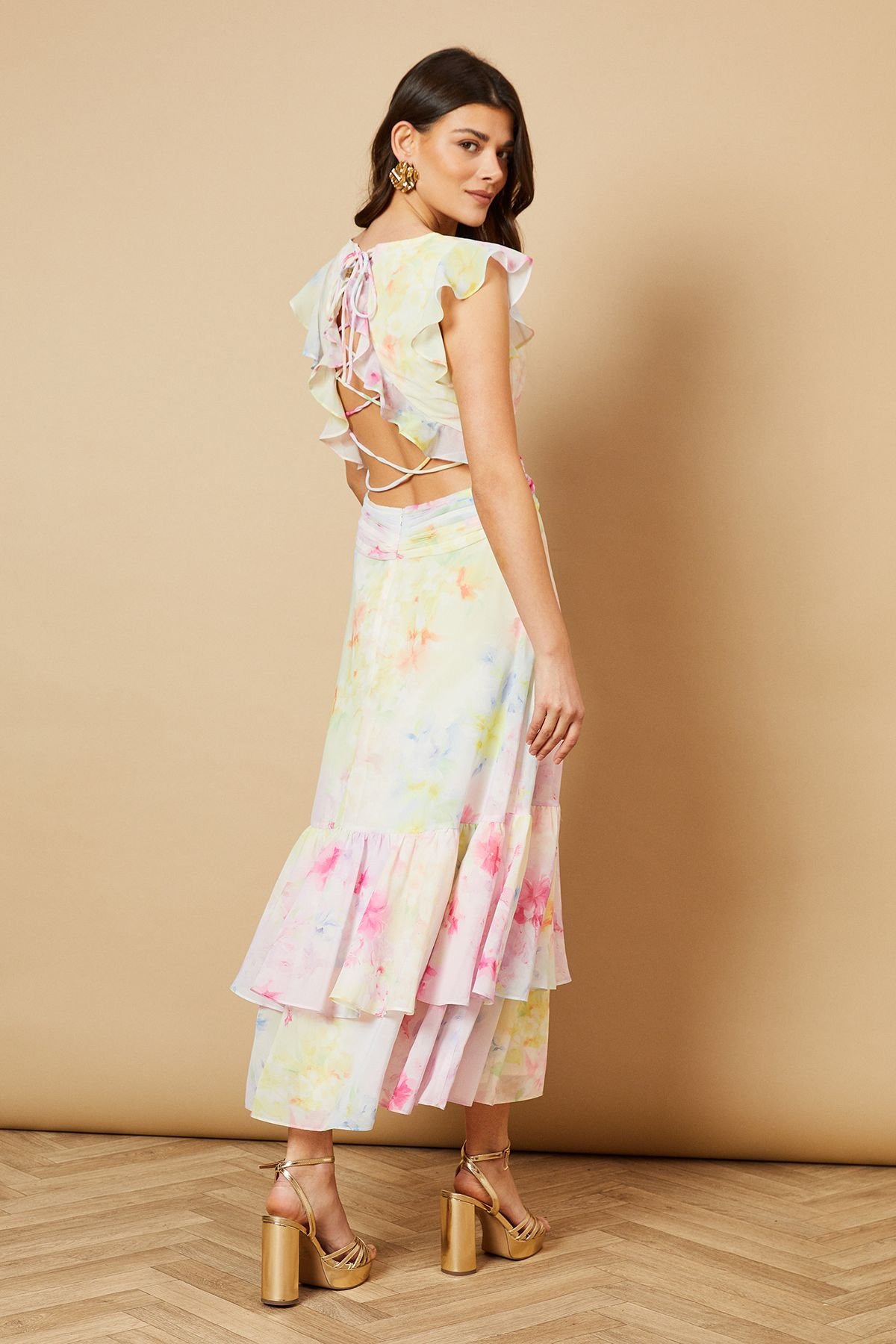 Oasis Oasis Women's Printed Twist Front Detail Tiered Midi Dress - 3