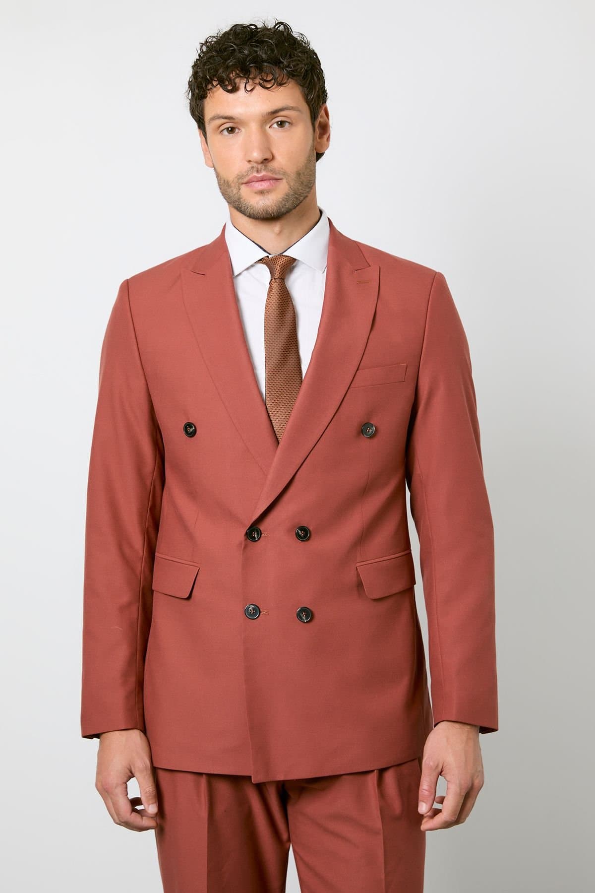 Burton Burton Men's Rust Double Breasted Blazer