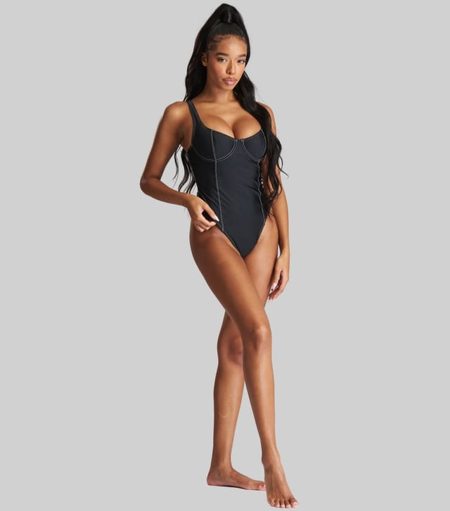 South Beach Women's Black Contrast Swimsuit South Beach New Look - 3