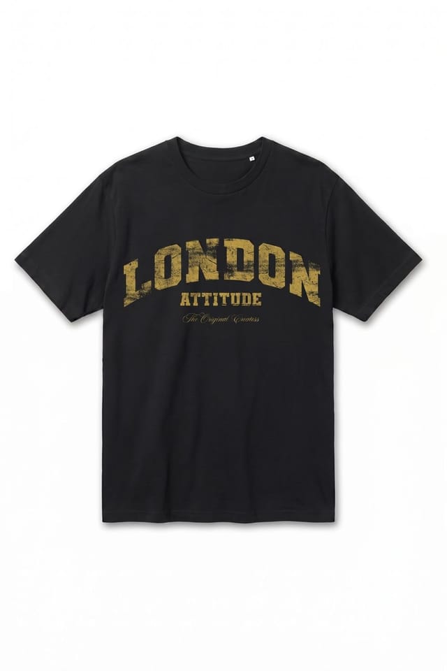 LONDON ATTITUDE LONDON ATTITUDE Men's Original Creators Premium Cotton T-Shirt with Vintage Yellow Logo in Black - 2