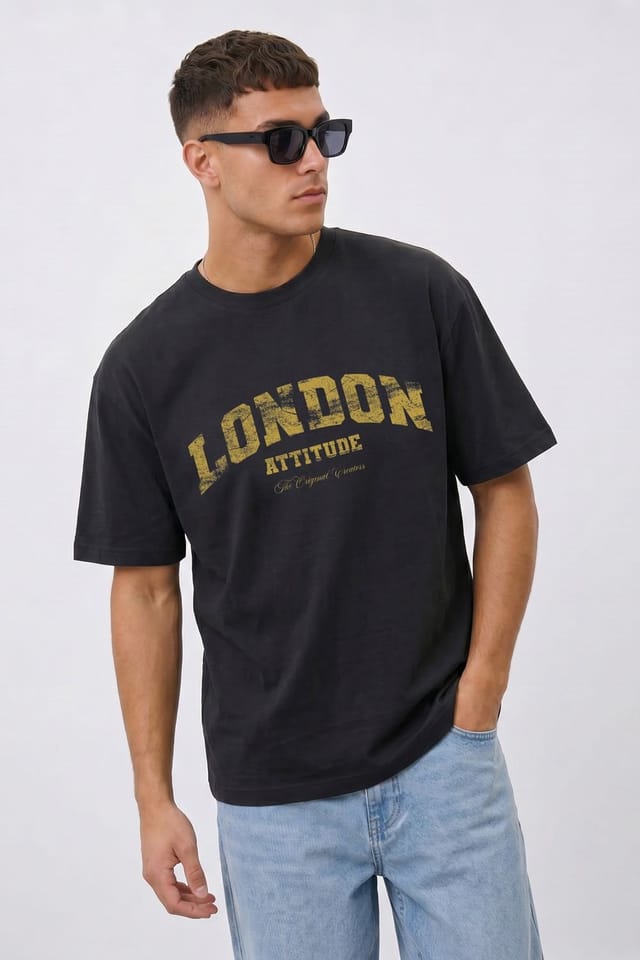 LONDON ATTITUDE LONDON ATTITUDE Men's Original Creators Premium Cotton T-Shirt with Vintage Yellow Logo in Black - 3
