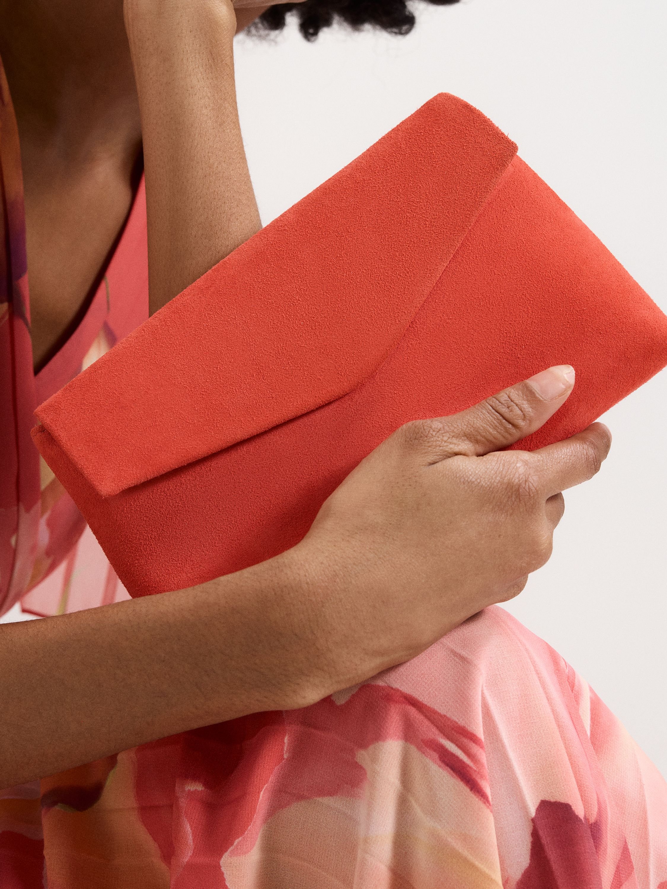 Phase Eight Phase Eight Women's Suede Envelope Clutch Bag in Coral - 2