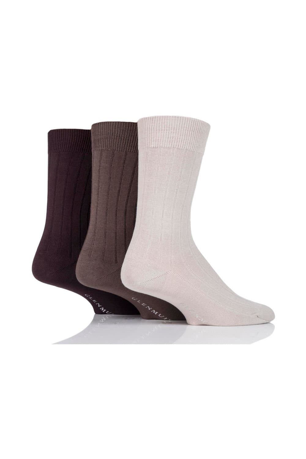Glenmuir Glenmuir Men's Mens 3 Pair Classic Bamboo Ribbed Socks in Beige