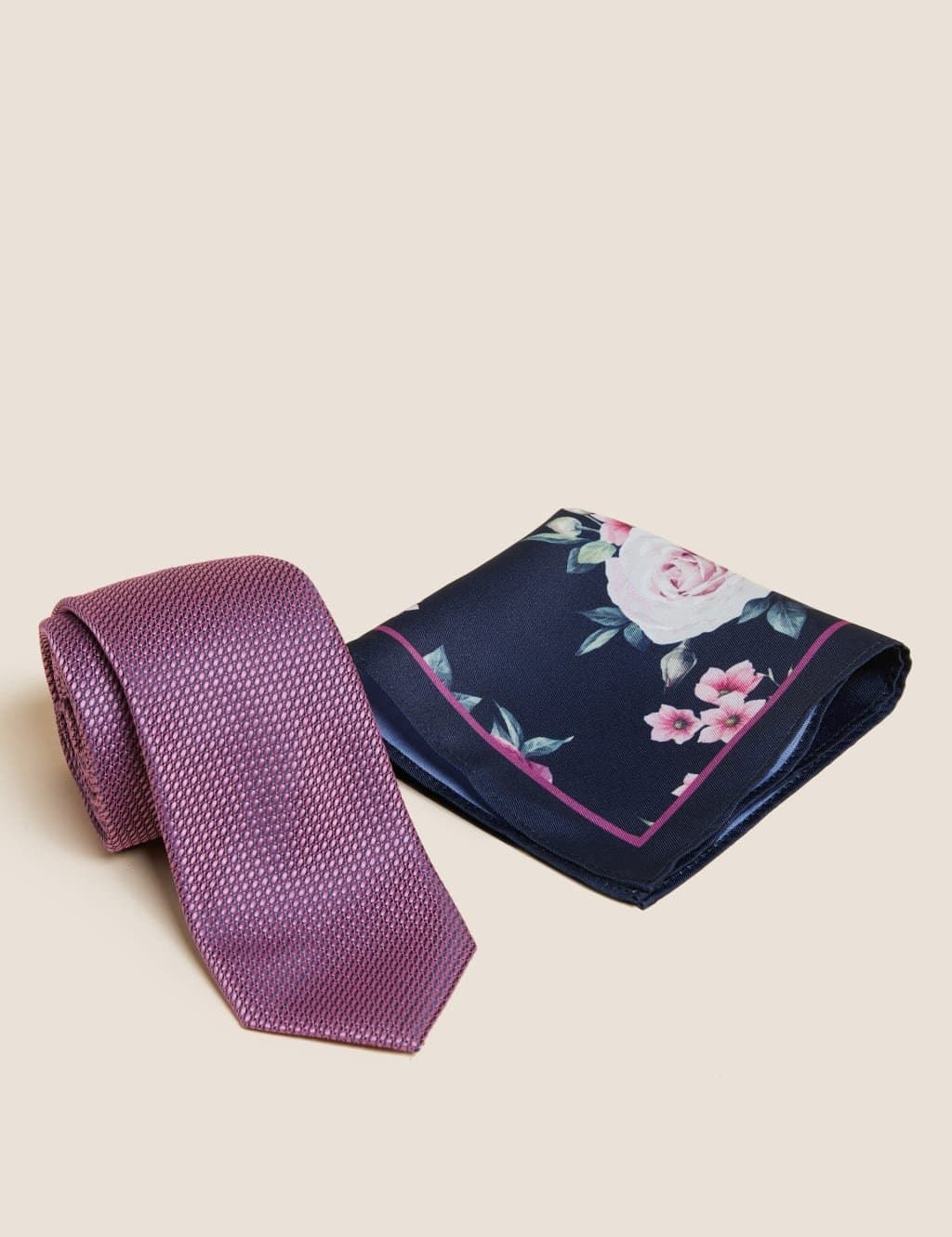 Marks & Spencer M&S 2 Pack Floral Tie & Handkerchief Set Pink