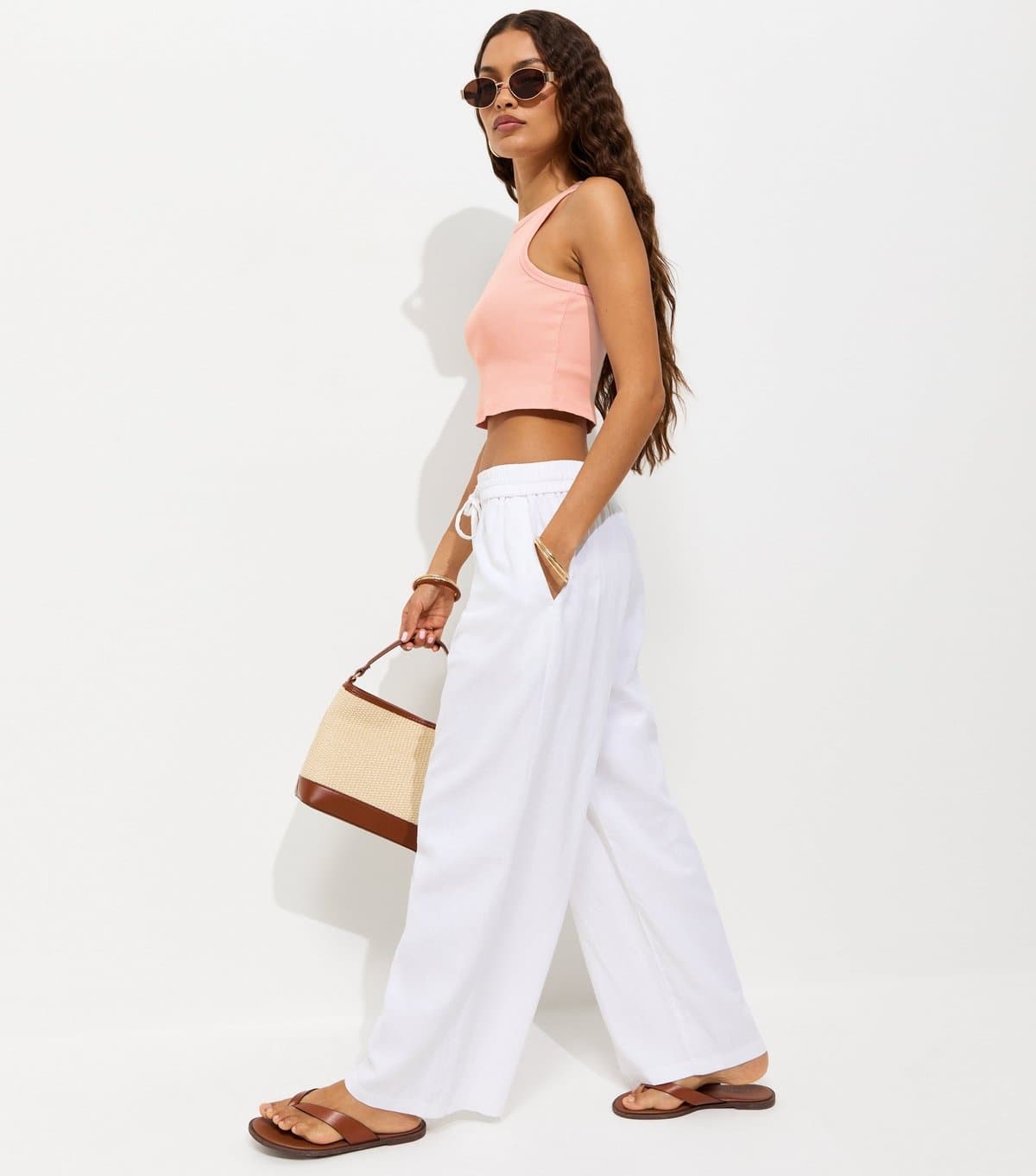 New Look Women's Petite Light Pink Cotton Rich Cropped Racer Vest Top New Look