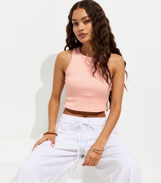 New Look Women's Petite Light Pink Cotton Rich Cropped Racer Vest Top New Look - 3