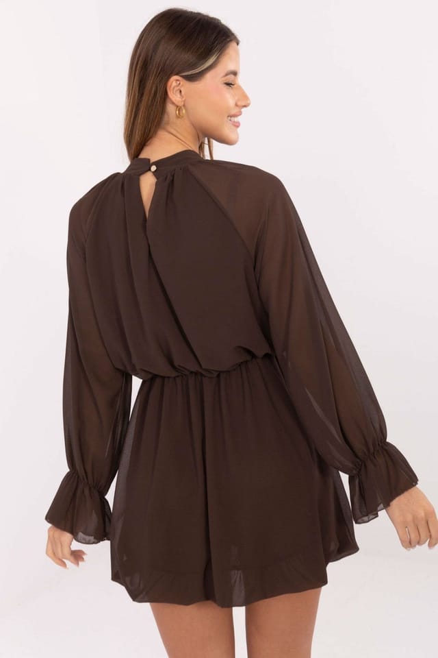 Love Lace Love Lace Women's Flared Mini Cocktail Dress with Ruffle Sleeves in Brown - 3