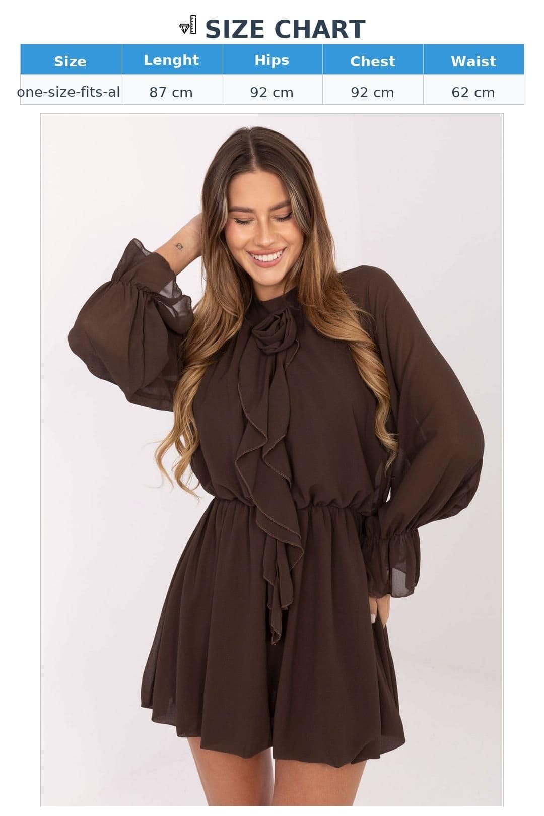 Love Lace Love Lace Women's Flared Mini Cocktail Dress with Ruffle Sleeves in Brown - 4