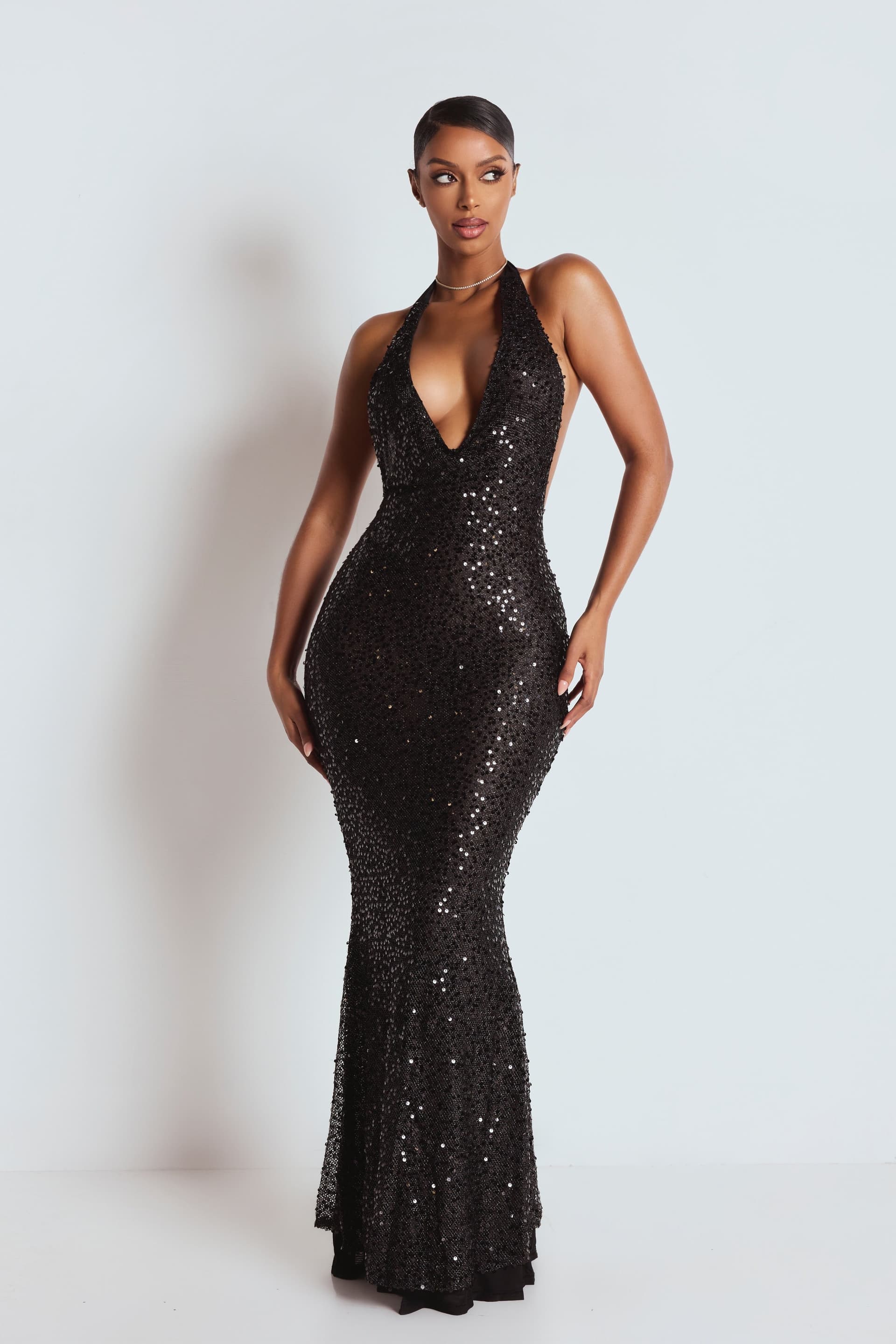 LEMONLUNAR LEMONLUNAR Black Sequin Maxi Dress