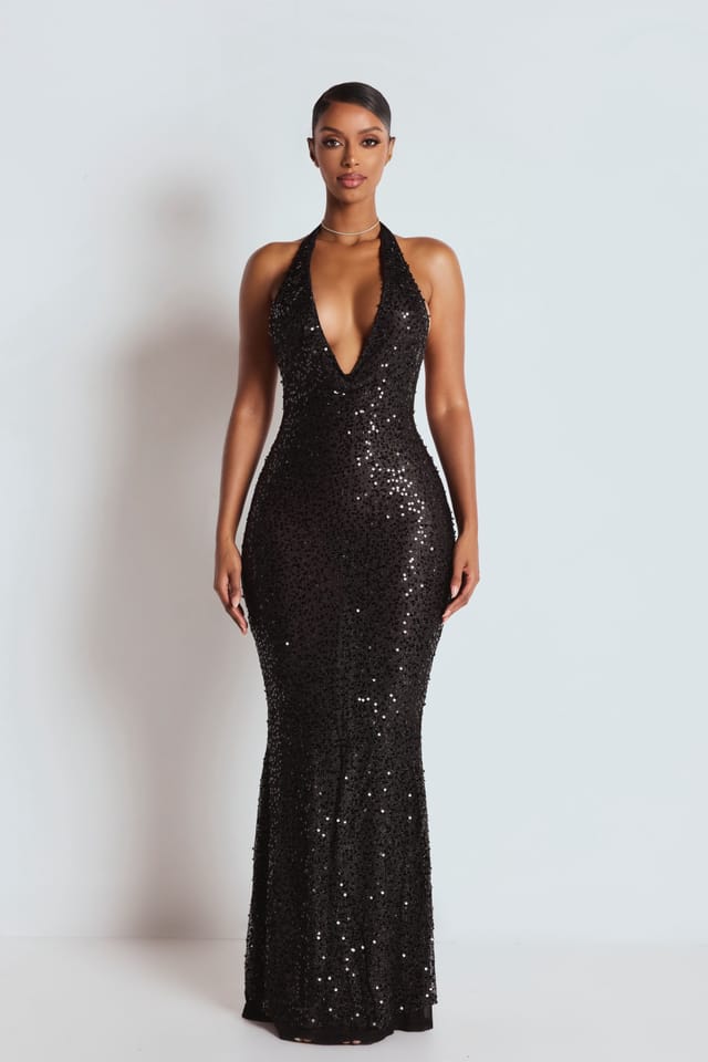 LEMONLUNAR LEMONLUNAR Women's The Josette Sequin Maxi Dress Black - 2