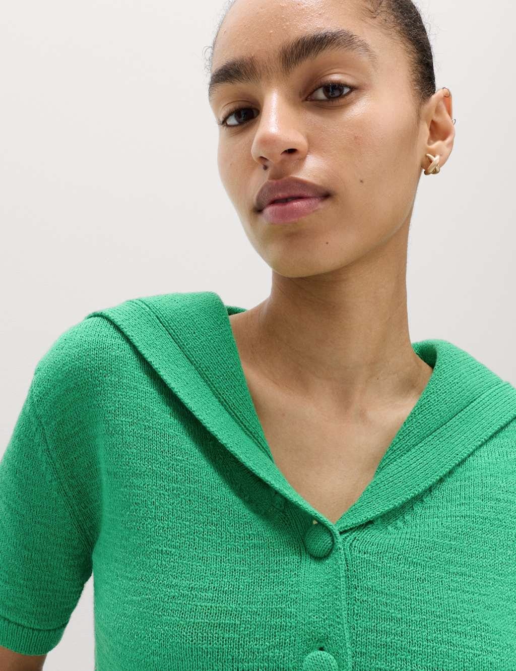 Marks & Spencer M&S Cotton Blend Sailor Collared Cardigan Bright Green - 4