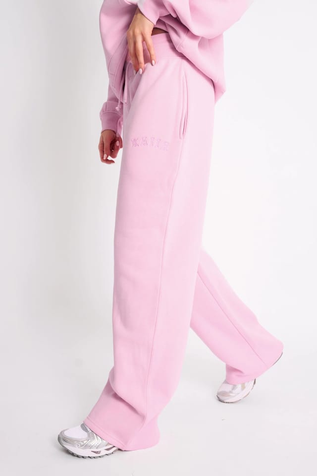 Kaiia Kaiia Bow Ribbed Waistband Wide Leg Joggers Baby Pink - 3