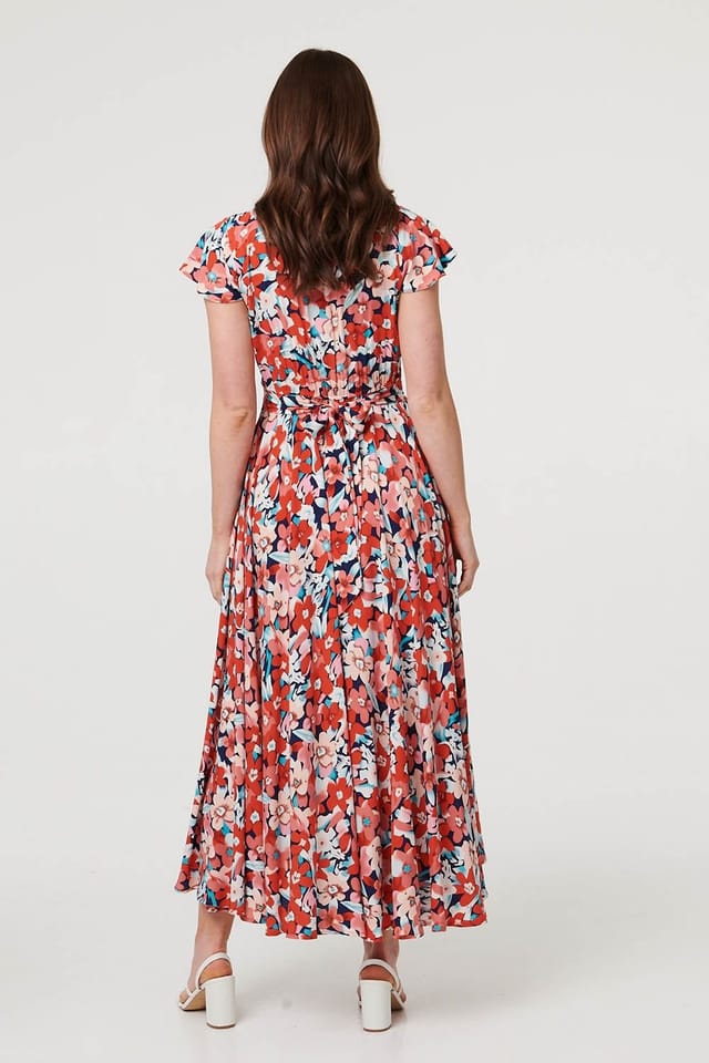 Izabel London Izabel London Women's Ruched Tie Back Cap Sleeve Maxi Dress in Orange - 3