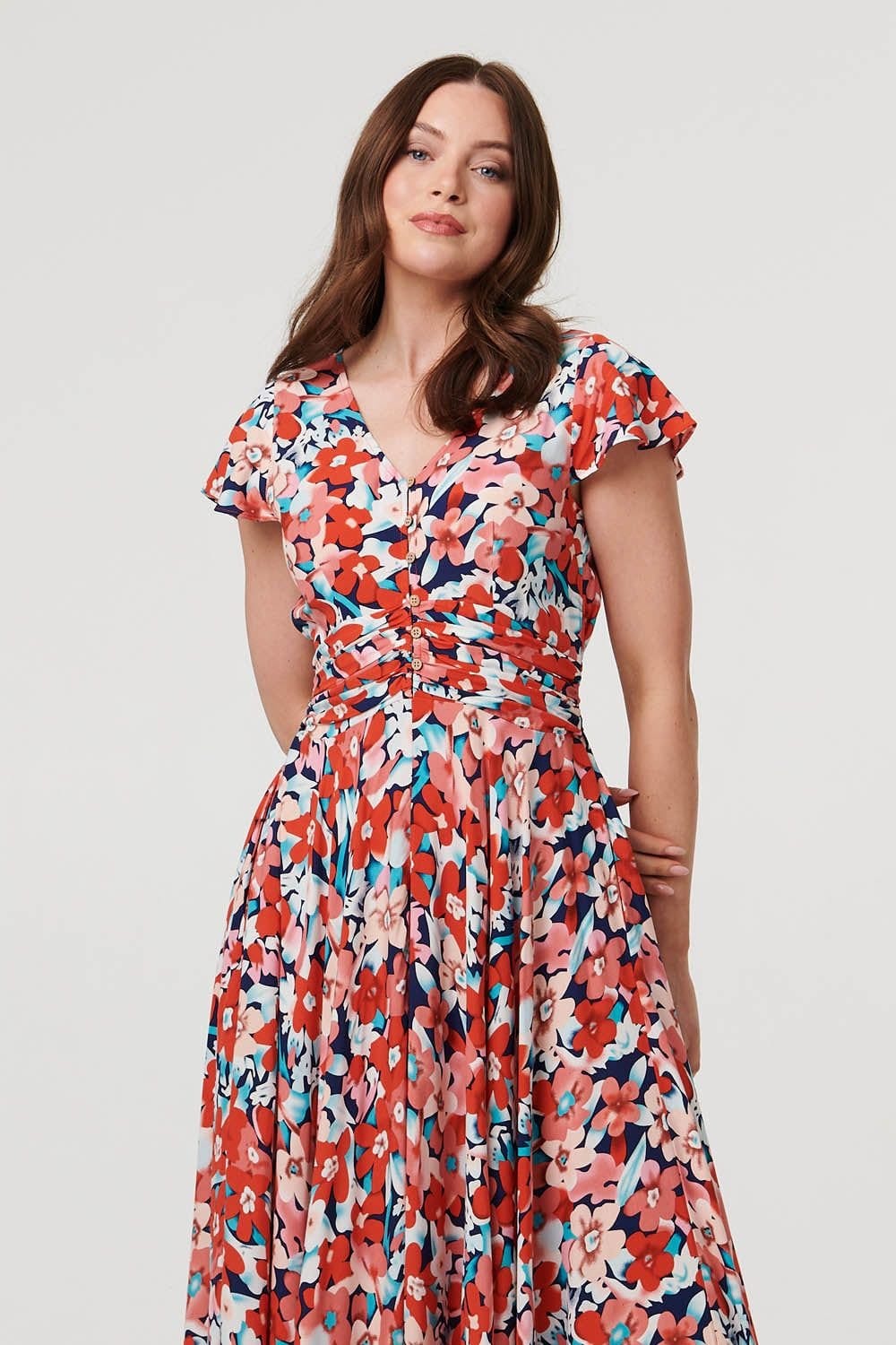 Izabel London Izabel London Women's Ruched Tie Back Cap Sleeve Maxi Dress in Orange - 4