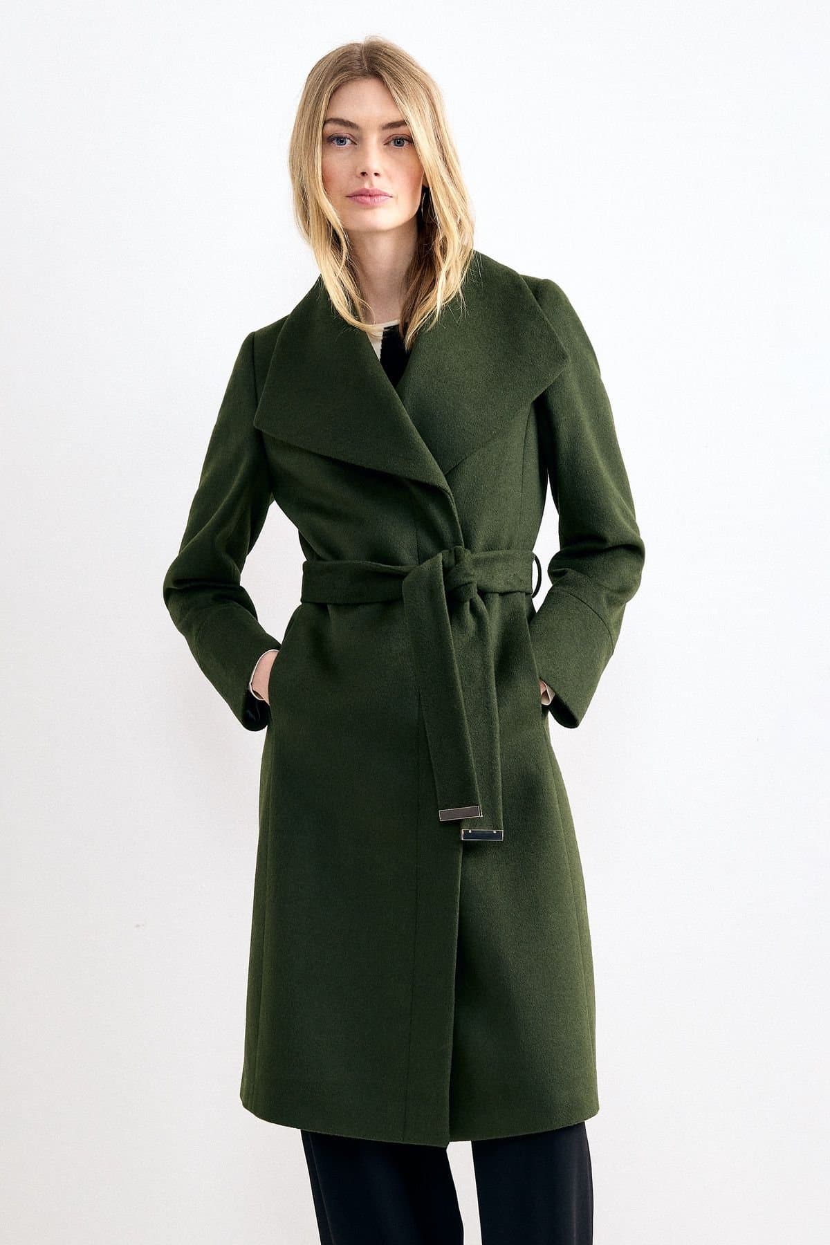Phase Eight Phase Eight Women's Nicci Longline Wool Wrap Coat in Bottle Green
