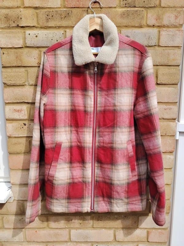 ASOS Design Asos Design Red Check Sherpa Collar Jacket Coat – Warm  Plaid Zip Up – Size S Tall
