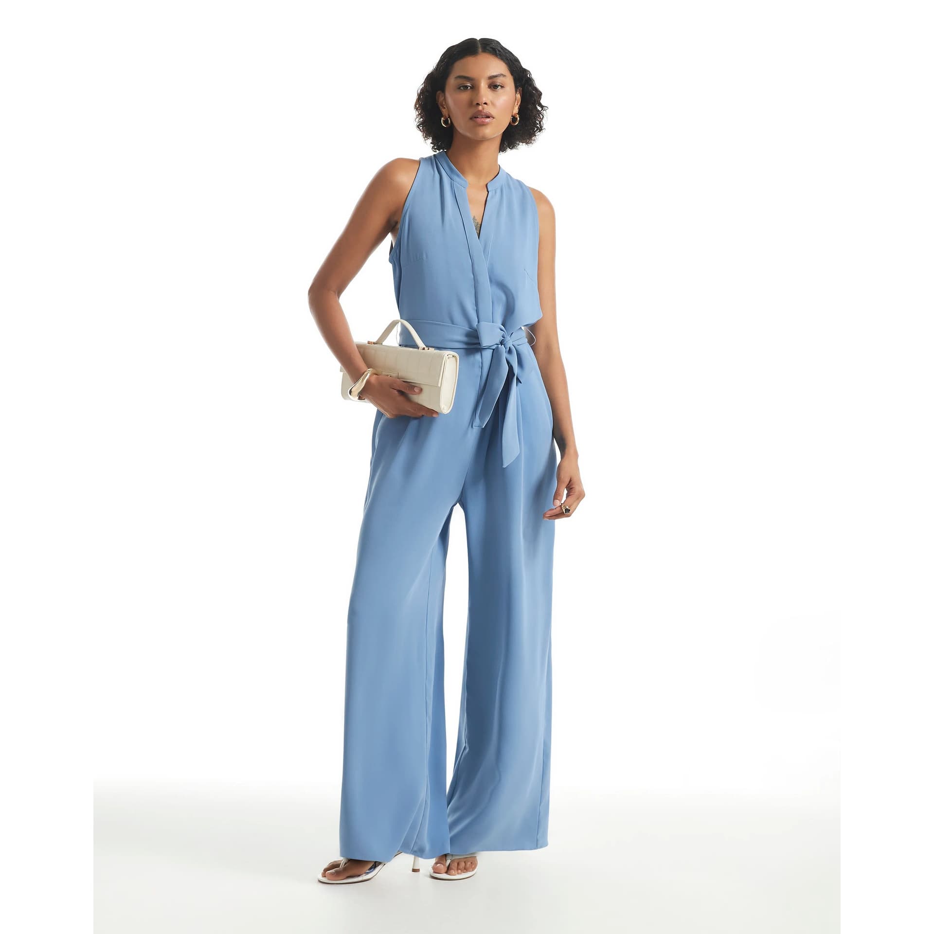 River Island River Island Womens Blue 80S Wide Leg Jumpsuit