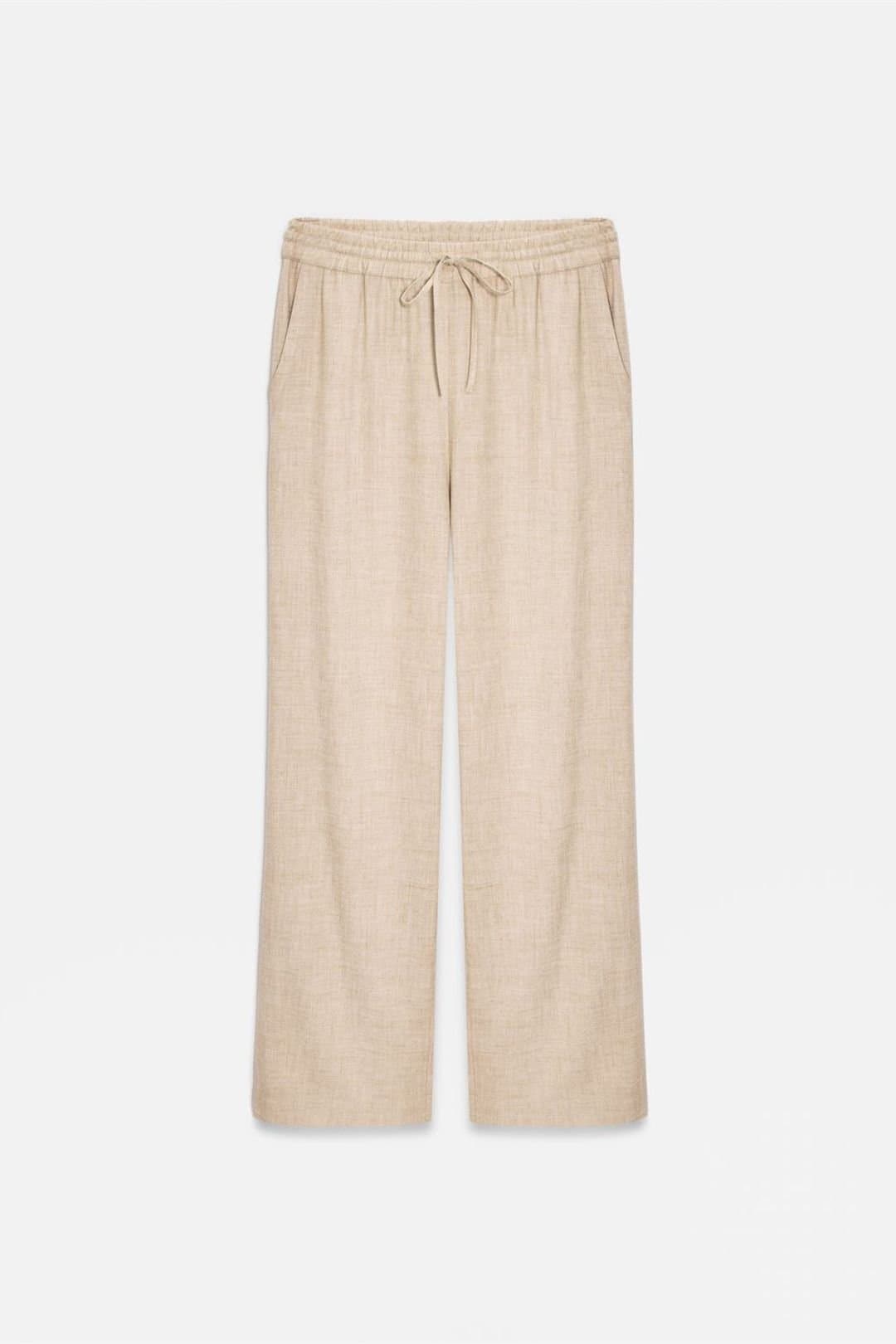 Dilvin Dilvin Women's Women's Wide-Leg Woven Trousers With Drawstring Waist in Beige