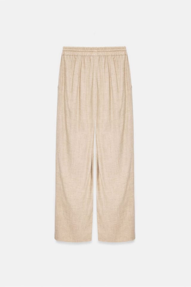Dilvin Dilvin Women's Women's Wide-Leg Woven Trousers With Drawstring Waist in Beige - 2