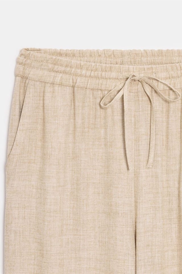 Dilvin Dilvin Women's Women's Wide-Leg Woven Trousers With Drawstring Waist in Beige - 3