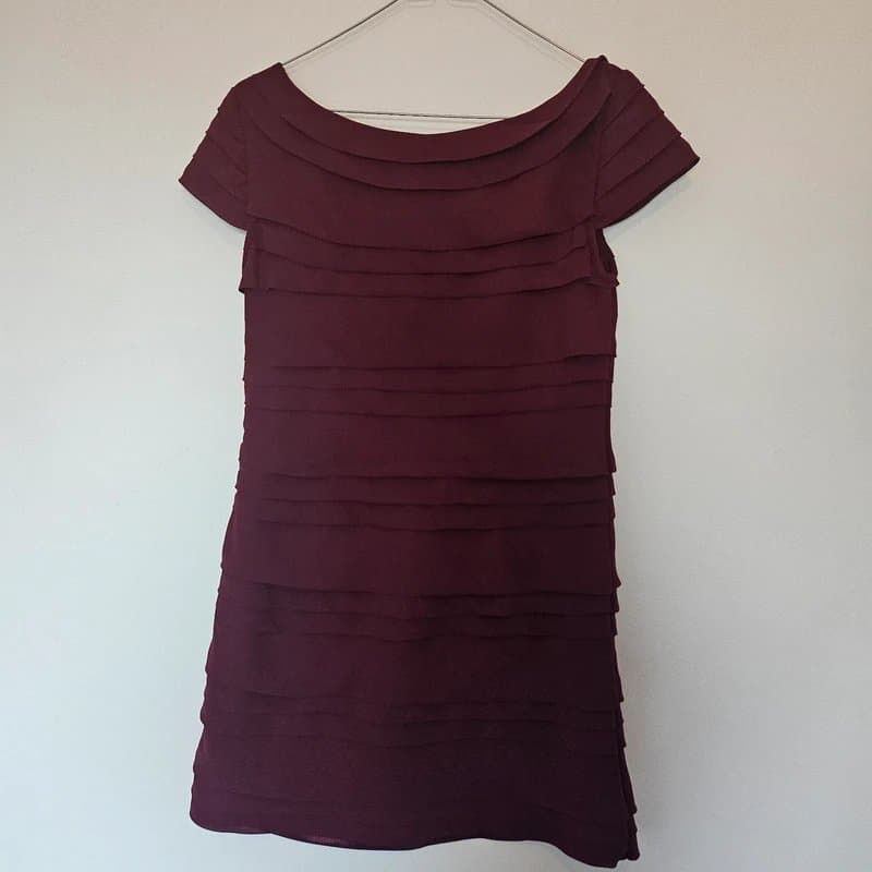French Connection French connection dress 10 ahoft burgundy plum red midi chiffon short sleeve