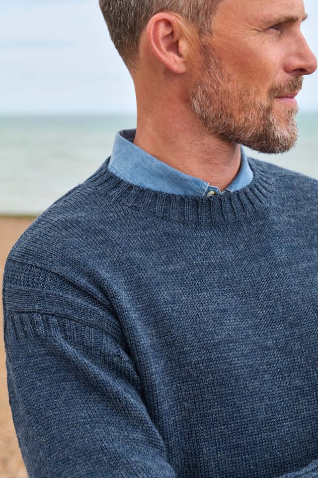 WoolOvers WoolOvers Men's Pure Wool Guernsey Jumper in Dark Blue - 2