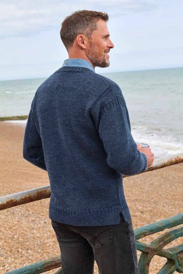 WoolOvers WoolOvers Men's Pure Wool Guernsey Jumper in Dark Blue - 3