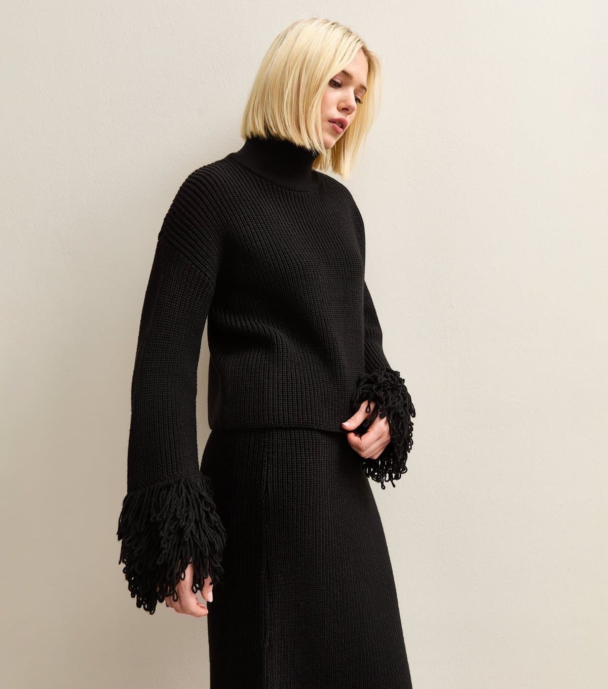 New Look Women's Black Looped Fringe High Neck Jumper New Look