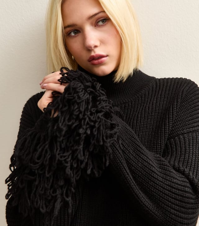 New Look Women's Black Looped Fringe High Neck Jumper New Look - 3