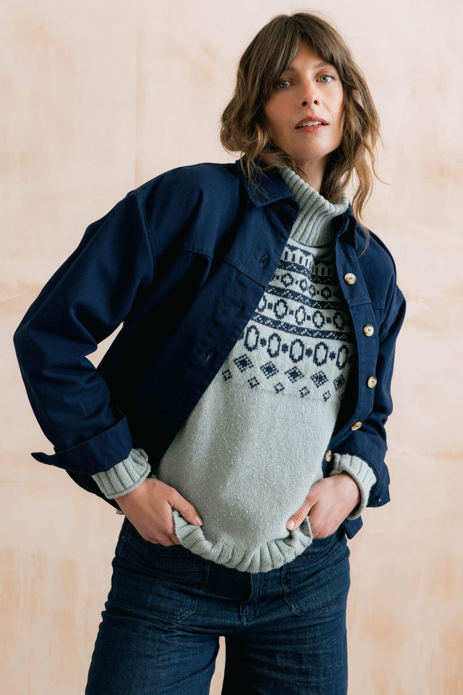 Lily & Me Lily & Me Women's Olivia Cotton Canvas Shirt Jacket in Navy