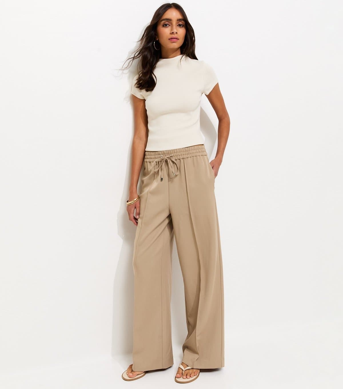 New Look Women's Camel Wide Leg Drawstring Trousers New Look