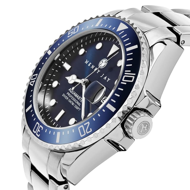Henry Jay Henry Jay Men's Quartz Stainless Steel Specialty Aquamaster Professional Dive Watch in Silver - 2