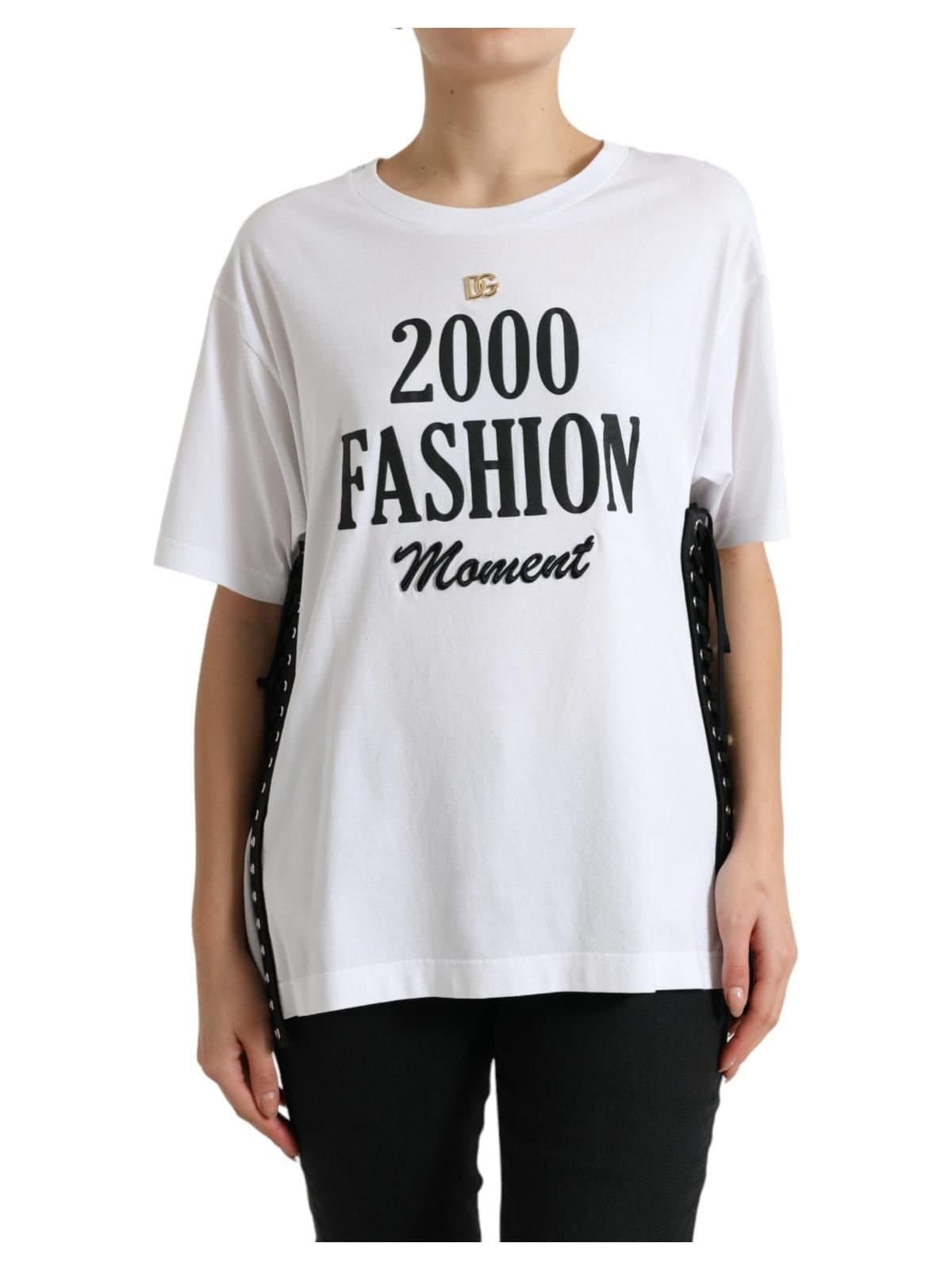 Dolce & Gabbana Dolce & Gabbana Women's White Slogan Print Lacing Detailed T-shirt