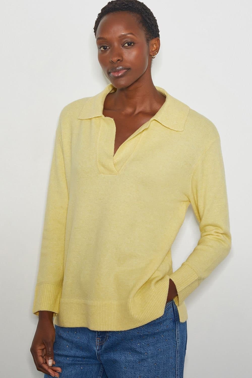 Monsoon Monsoon Yellow Ribbed Collar Jumper