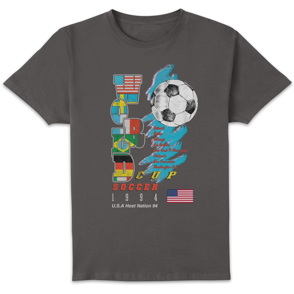 Toffs Football Toffs Football Men's World Cup USA 94 Retro Football T-Shirt - Charcoal - 1
