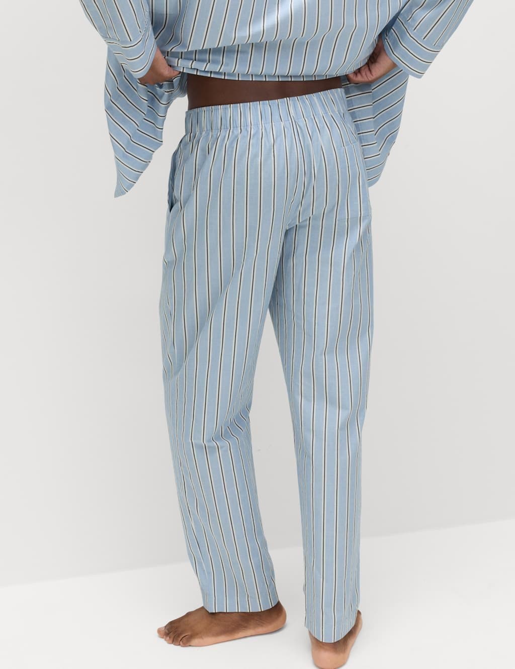 Marks & Spencer M&S Pure Cotton Striped Loungewear Bottoms Blue Mix