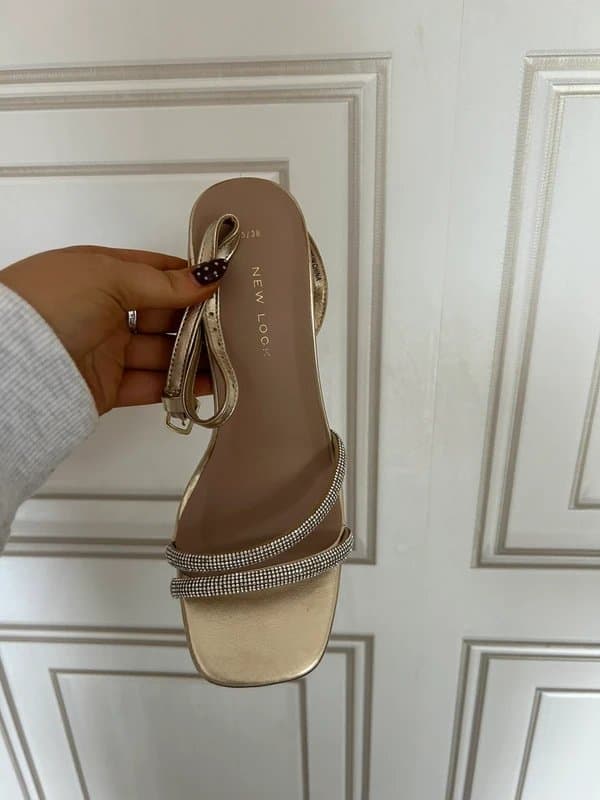 New Look New Look Gold Diamanté Embellished Strappy Block Heel