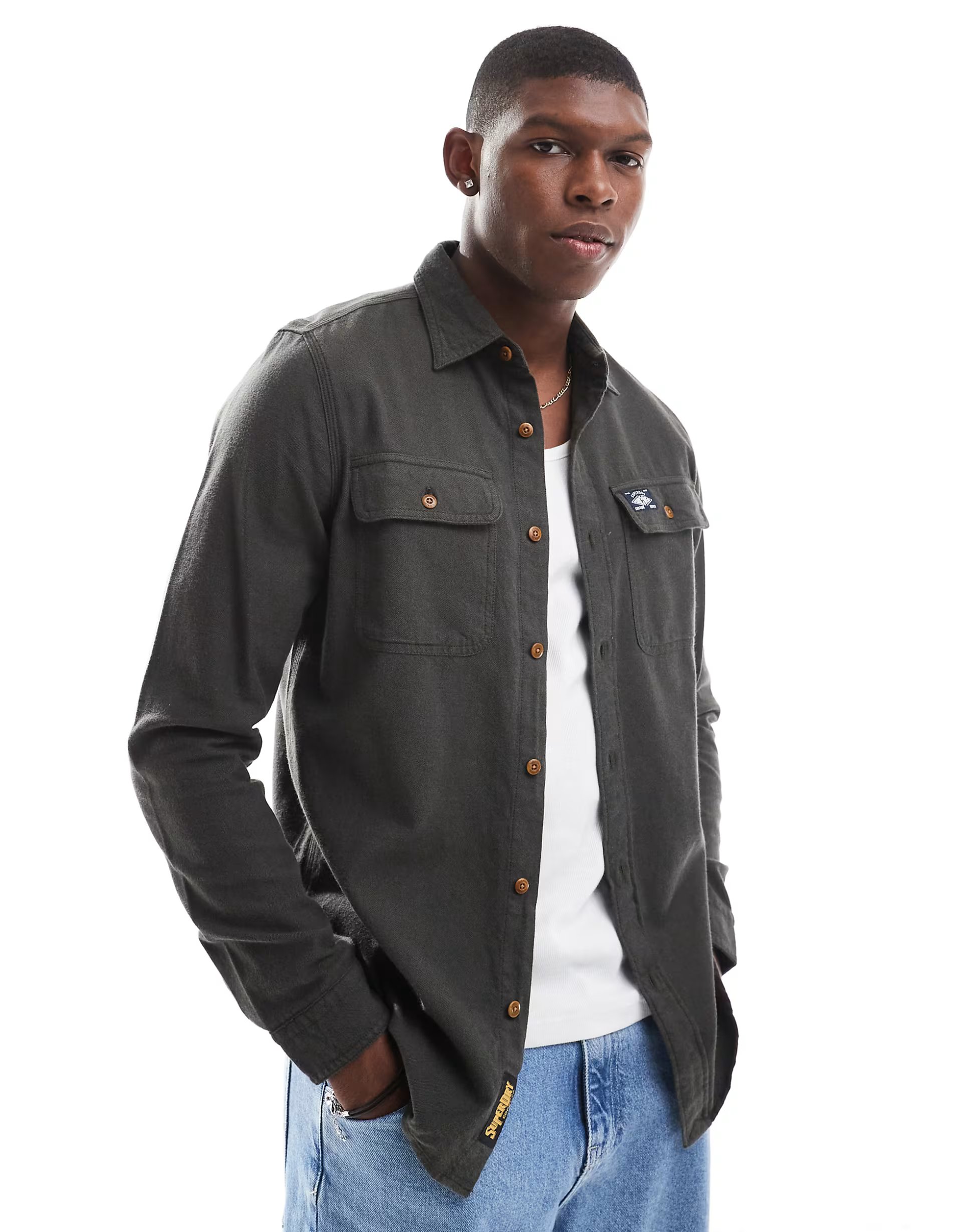 ASOS Superdry Trailsman relaxed fit overshirt in chive green - 1