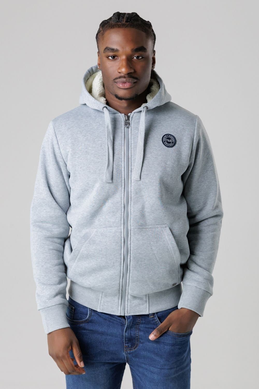 Tokyo Laundry Tokyo Laundry Men's Brushed Back Fleece Zip-Through Hoody with Borg Lining in Light Grey