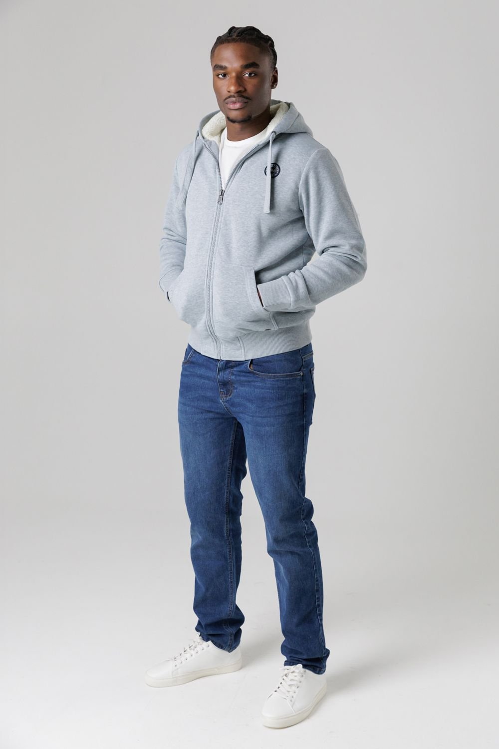 Tokyo Laundry Tokyo Laundry Men's Brushed Back Fleece Zip-Through Hoody with Borg Lining in Light Grey - 3