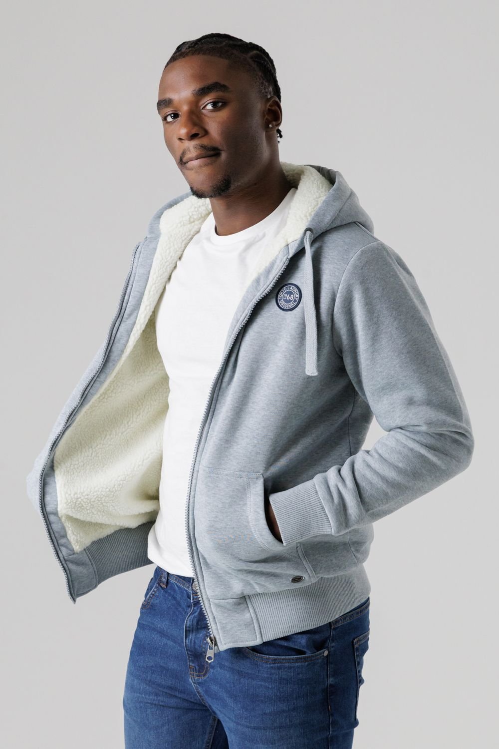 Tokyo Laundry Tokyo Laundry Men's Brushed Back Fleece Zip-Through Hoody with Borg Lining in Light Grey - 4