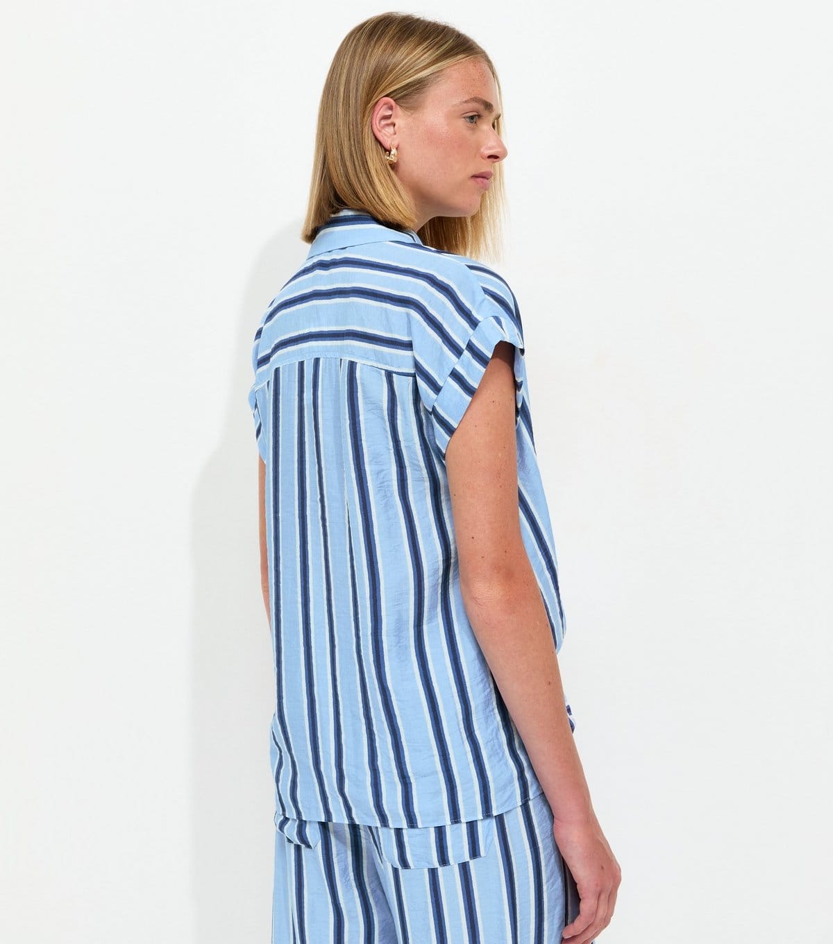 New Look Women's Blue Striped Tie Front Short Sleeve Shirt New Look - 4
