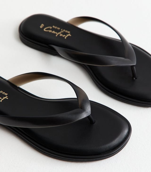New Look Women's Black Jelly Thong Sandals Vegan New Look - 3