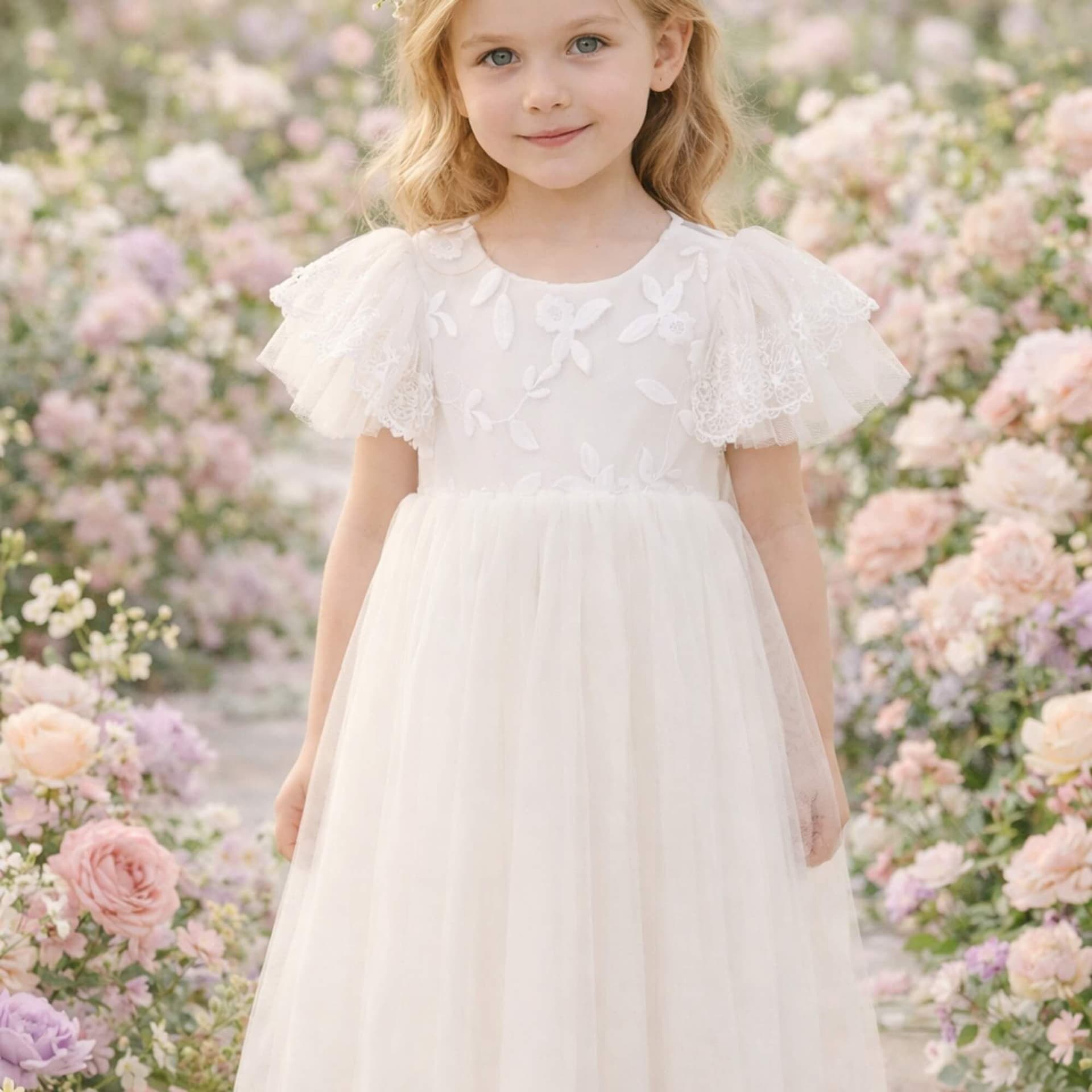 UK Flower Girl Boutique UK Flower Girl Boutique Women's Bianca Dress - White - Tulle Shoulder