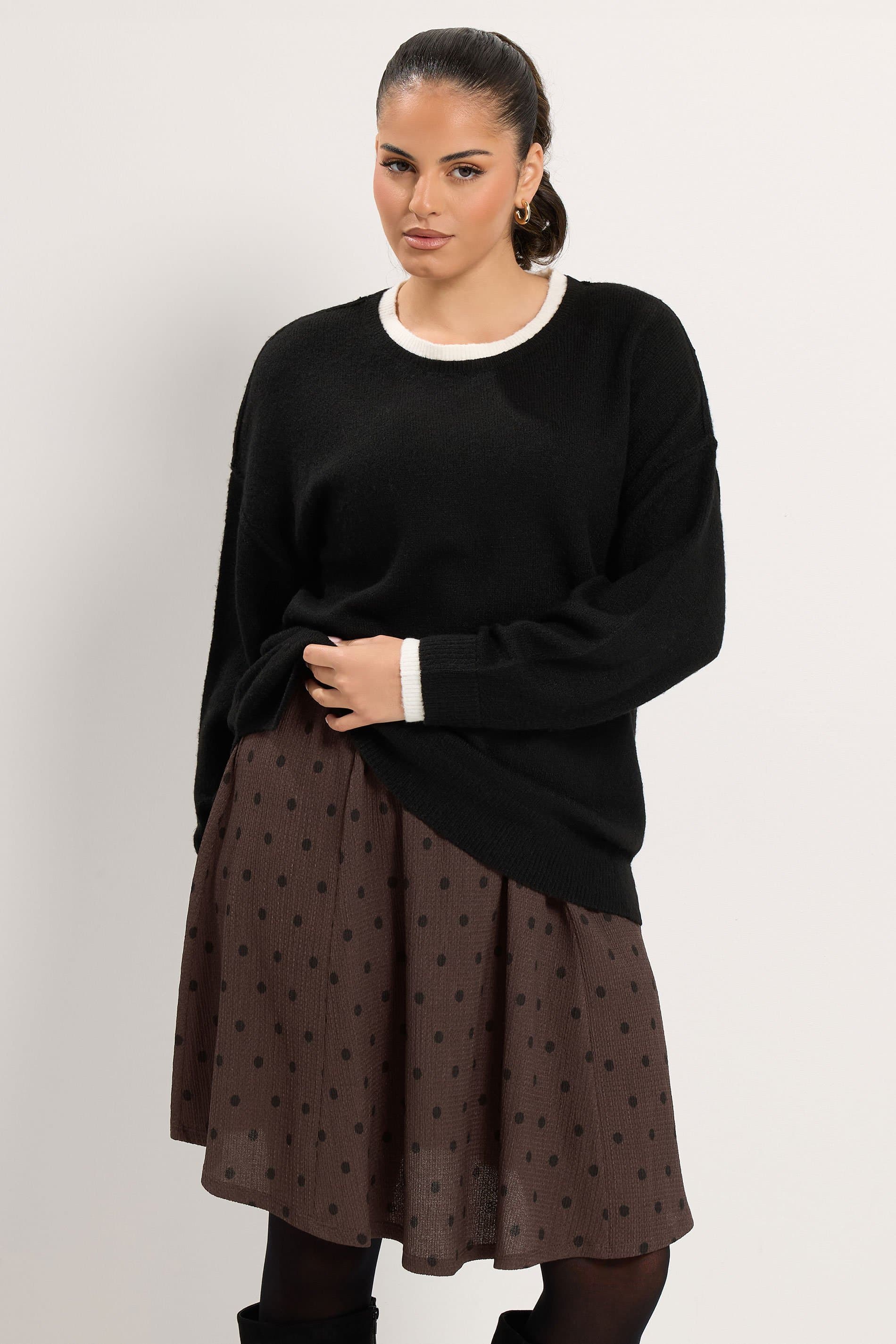 Yours Plus Size Chocolate Brown Polka Dot Mini Skirt