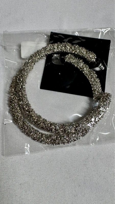 ASOS Design ASOS Design silver textured hoop earrings sparkly statement hoops bnwt - 1