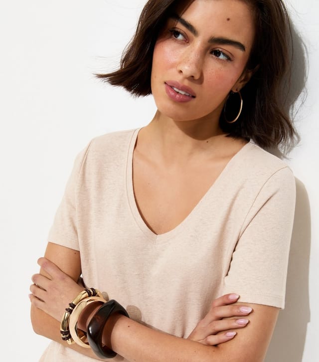 New Look Women's Premium Stone Linen Rich V Neck T-Shirt New Look - 2