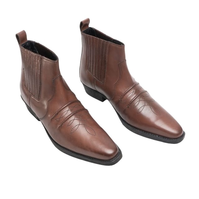 Woodland Woodland Men's Distressed Leather Gusset Western Ankle Boots in Dark Brown - 2